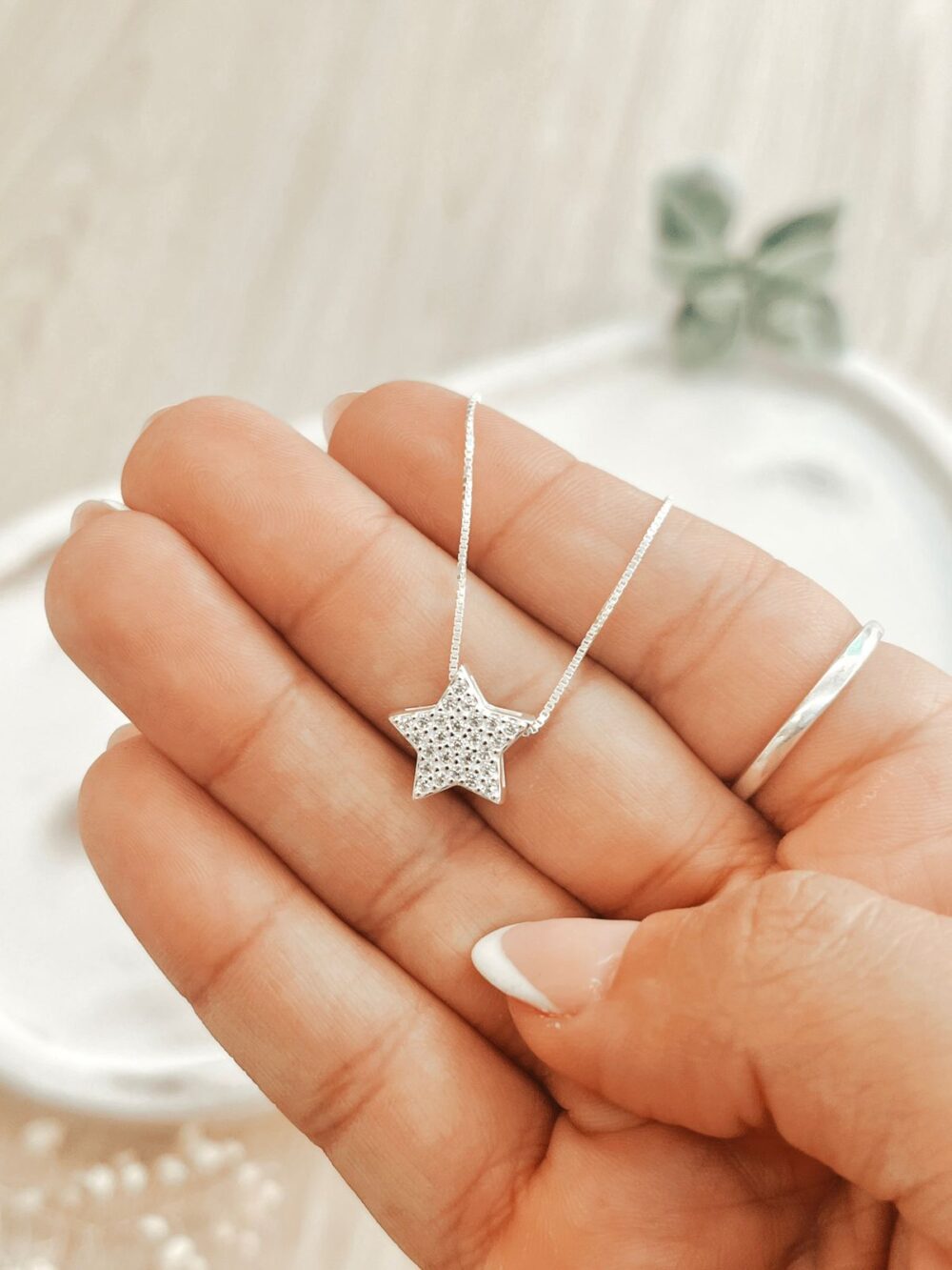 Conjunto Cadena y Dije Estrella Micropavé Plata 925