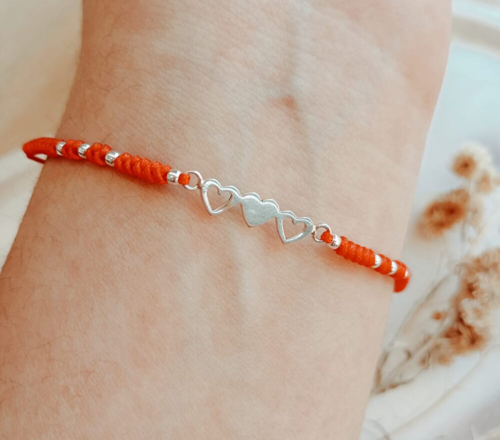 Pulsera hilo y Plata 925 - Triple corazón