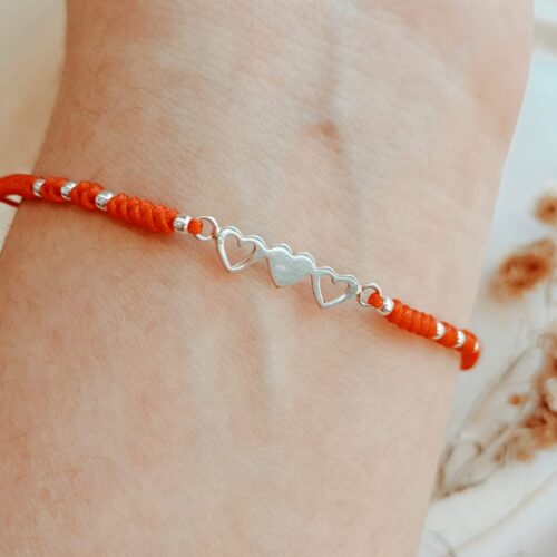 Pulsera hilo y Plata 925 - Triple corazón